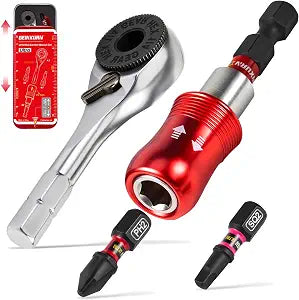 GEINXURN Mini Ratchet Wrench Set, 72 Teeth 1/4" Ratchet Wrench For Tight Spaces, Magnetic Locking Bit Holder and Driver Bit Comes in a Push-Pull Tin Case, Ideal for Repair and DIY projects