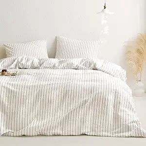 Wake In Cloud Striped Cotton Duvet Cover Set, White, Queen