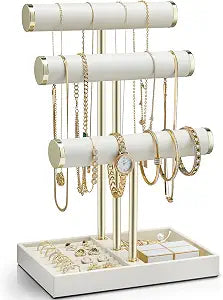 VLANDO Jewelry Organizer, 3 Tier Jewelry Bracelet Necklace Holder with Tray