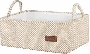 Medium Beige Basket,Cute Decorative Basket Burlap Storage Organizer Bin for Gifts Empty with Handles for Shelves,Closets, Laundry, Nursery,Toys,Books15*10"* 5.3"