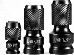 3-Piece Quick Release Impact Bit Holder Set, 1/2" 3/8" 1/4" Square Drive to 1/4" Hex Shank Adapter, Impact Wrench Converter for Ratchet & Power Tools