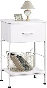 WLIVE Small White Nightstand with Drawer, Fabric Bedside Table, 25.03'' H