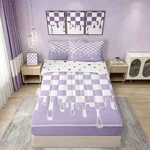 Erosebridal Lavender Checkered Zipper Bedding Twin,Zip Up Comforter Set