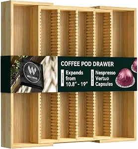 Large Expandable Bamboo Coffee Pod Drawer Organizer
