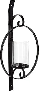 Kate and Laurel Doria Metal Wall Candle Holder Sconce; Black