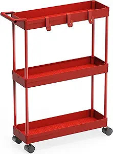 Simple Houseware 3-Tier Slim Rolling Cart w/Handle 5.5" Wx27.5 H, Red