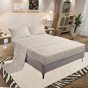 jejeloiu Leopard Print Bed Sheets Set Queen Size Cheetah Print Bed Set for Kids Boys Girls Beige Deep Pocket Fitted Sheet Modern Art Breathable Soft Lightweight Microfiber