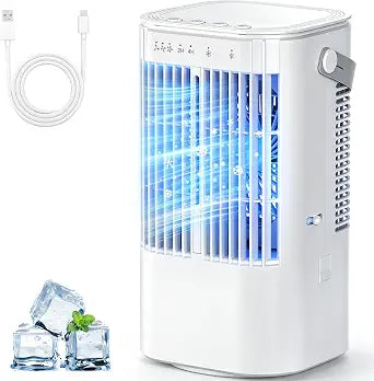 Portable Air Conditioners 4-in-1 Mini Air Conditioner Evaporative Air Cooler Portable AC with 1000ML Tank 3 Speeds 7-Color LED Small Air Conditioner with Timer for Bedroom Desktop Home Office White