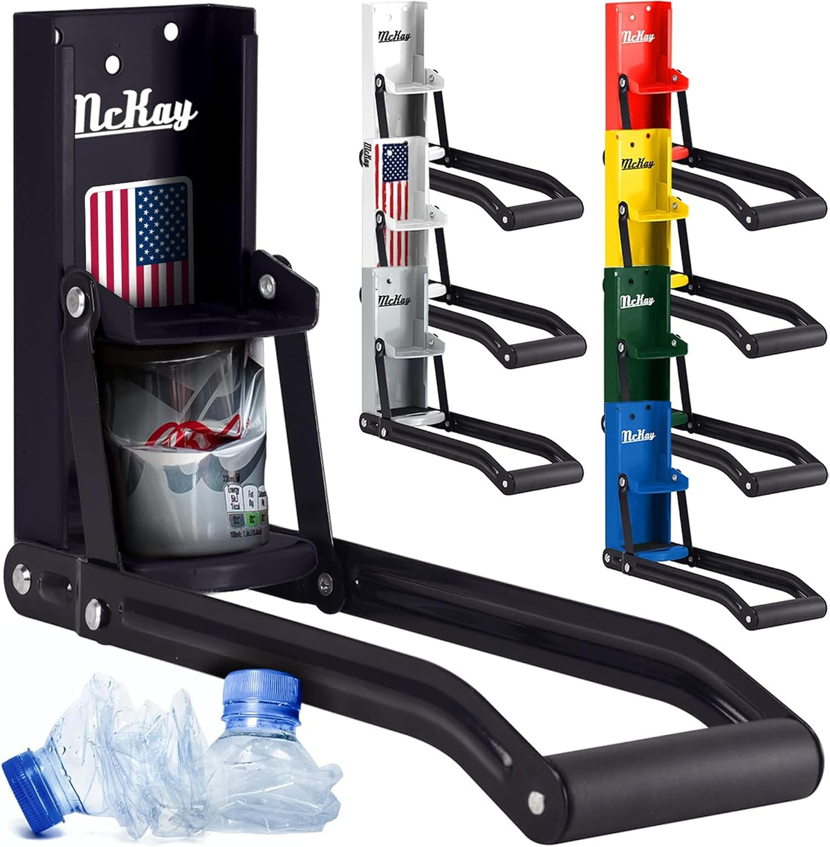 McKay Metal Can Crusher, Wall-Mounted 12/16 Oz. Smasher - Black US Flag