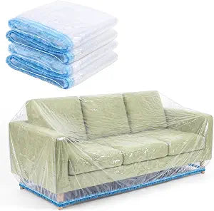 6 Pack Clear Sofa Cover Plastic Couch Cover for Moving and Storage, Heavy-Duty Waterproof & Dustproof Furniture Protector with Elastic Band, 185L x 94W Inches