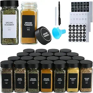 24 Glass Spice Jars with Labels, 4oz Spice Containers with Airtight Lids