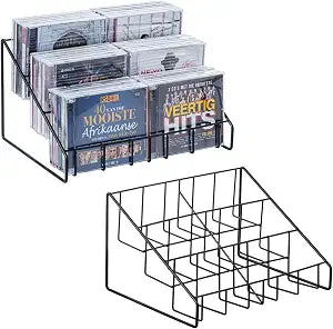 MyGift 2pc CD Storage Rack, 3 Tier Media Holder, Black Metal Organizer