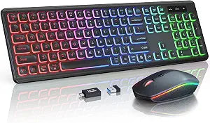 Wireless Keyboard and Mouse Combo with RGB Backlit, Rechargeable