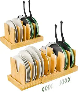 Simple Trending Bamboo Pot and Pan Organizer, Expandable Lid Holder Rack