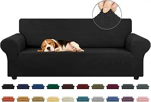 KEKUOU Stretch Couch Covers for Sofa, 3 Cushion Couch Slipcover,Black