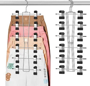 DOIOWN Kids Hangers,6-Tier Space Saving Baby Pants Hangers with Clips