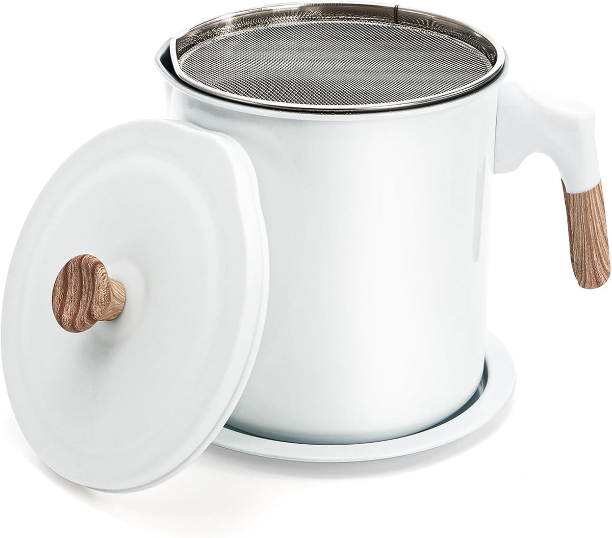 Lyellfe White Bacon Grease Container with Strainer, 1.4L/48 Oz