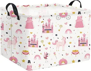 Rectangular Kids Storage Basket Baby Storage Basket with Handles for Home Kitchen Boys and Girls Cute Toy Storage Bin Organizer Shelf Book Room Decor(Princess Castle)