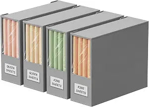Lifewit 4 Pack Bed Sheet Organizer, Foldable Bedding Sheet Organizers and Storage with Large Clear Window and Label, Sheets Organizer for Linen Closet, Storage Box Bins with Lids for Duvet Cover Set