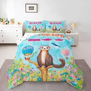 Erosebridal Cartoon Ferret Comforter Set Twin Size Zoo Animal Bedding Set