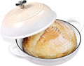 Enameled Round Cast Iron Bread Oven, 6 Qt Cast Iron Dutch Oven for Homemade Sourdough Bread Baking, Bread Pot with Dome Lid (White)