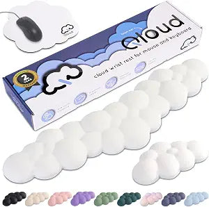 Cloud Keyboard Wrist Rest  Create-ables Qloud Cloud Wrist Rest for Computer Keyboard and Mouse, Ergonomic Memory Foam Wrist Pad with Non-Slip Base, Includes Cloud Mouse Pad  White