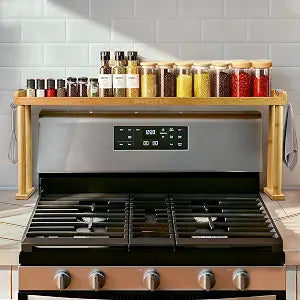 MAVOTER Over The Stove Top Shelf for Kitchen, Bamboo Spice Rack Organizer