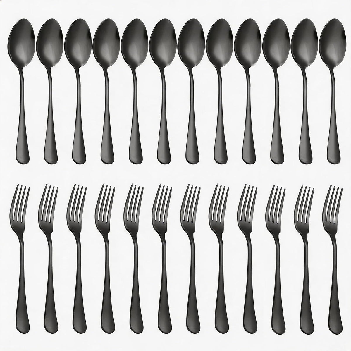 24 Piece Black Forks and Spoons Silverware Set for 12, Food Grade Stainless Steel Dinner Forks and Spoons(6.7 Inch) Black Silverware Set, Heavy-Duty Cutlery Set, Dishwasher Safe