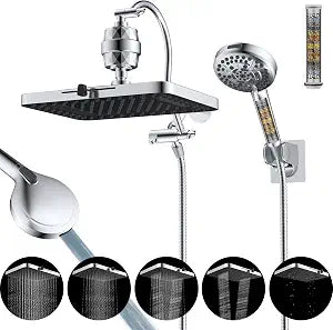 Hibbent 13'' Filtered Shower Head with 10-Spray Handheld, Chrome