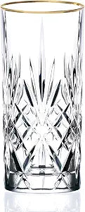Lorren Home Trends Siena Collection Crystal Water Beverage or Ice Tea Glass with Gold Band Design, Set of 4,12 ounces