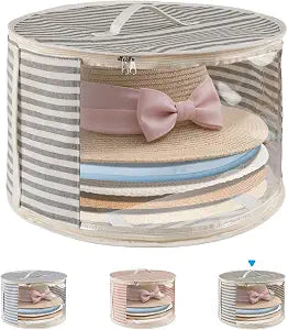 1 Pack Hat Storage Box with Clear Window, Holds up to 7 Caps Cowboy Hat Organizer Bag for Closet for Wide Brim Hats with Carrying Handles, Gray