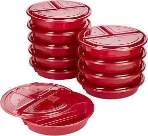 GoodCook Meal Prep Containers Set Microwave & Dishwasher-Safe Round Food Organizers with Labeled Compartments BPA-Free Food Storage Set with Snap Shut Lids Portion Control, 10-Pieces, Red
