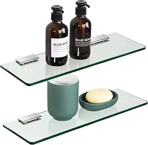 SAYAYO Glass Shelf for Bathroom 15x5 Inch, Floating Glass Shelves for Wall