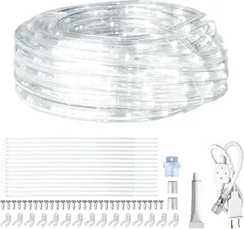 SURNIE Rope Lights Outdoor Waterproof Daylight White: LED 25FT Cuttable Outside Bright 110V Lighting 6000K Flexible Cool Clear Tube, Indoor Deck Patio Xmas Camping Decor, Not Flat Strip