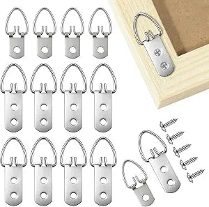 (2 Sizes, 140 PCS) D-Ring Picture Hangers Kit, 40 Single Hole & 20 Double Hole Hangers with 80 Screws, 50 lb Load Heavy Duty Picture Hanging Hardware for Picture Frame Mirrors Canvas (Silver)