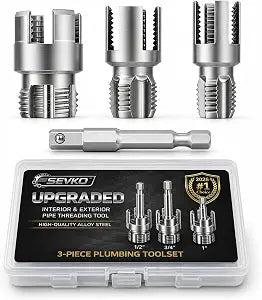 SEVKO PVC Pipe Threader Kit, 3-Piece, 1/2, 3/4 & 1 in, Drill Compatible