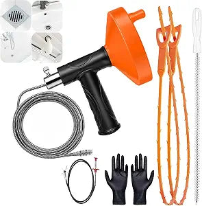 Drain Snake Auger, Plumbing Snake Drain Hair Clog Removal Tool, Sink Unclogger Drain, Heavy Duty Drum Auger, Cleaner Tool for Bathroom Kitchen Tub Shower Drain Clog Remover with Gloves (33 Feet)