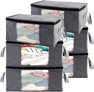 Storage Clothes Bins Closet Bags - 35L Containers Organizer Boxes Clothing Bin Organization for Organizing Blanket Pillow Sheet Sweater, Foldable Bedroom Small Storage Totes With Lids Zipper, 6pc Pack