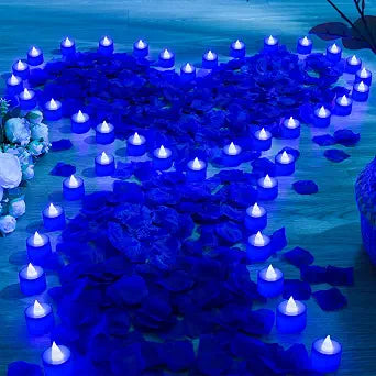 6000 Pcs Artificial Rose Petals with 72 Pcs LED Candles(Royal Blue Petals)