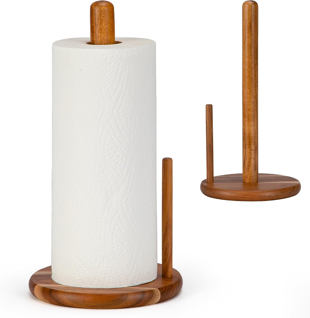 Acacia Wood Paper Towel Holder Countertop, Wooden Paper Towel Holder with Solid Base, Easy to Assemble, Sturdy & Durable Kitchen Roll Holder, Natural Wood