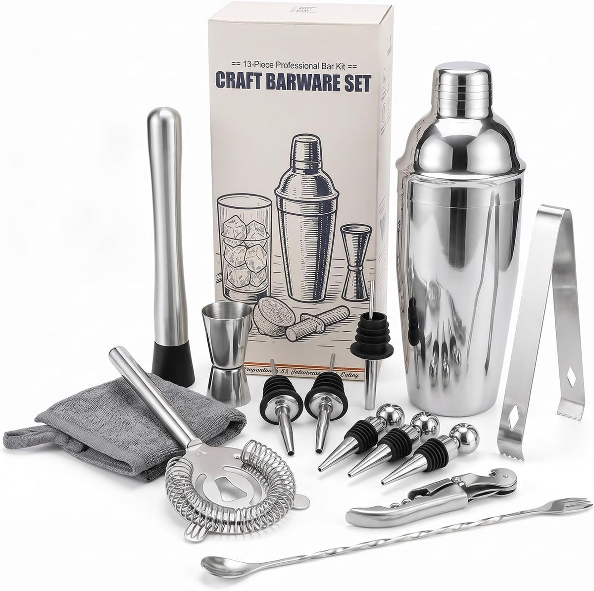 Cocktail Shaker Set,13Piece Bartender Kit,Bar Tool Set,Bar Cart Accessories