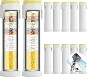 CWPW Shower head filter 12-pack,18-Stage Advanced Shower Filter Cartridge - Mineral Enrichment, Chlorine & Heavy Metal Removal, Skin & Hair Revitalization