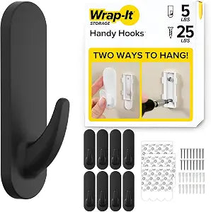 Wrap-It Storage Handy Hooks - The Fin Large 8 Pack (Black)