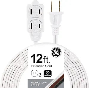 GE 12 Ft Extension Cord, 3 Outlet Power Strip, 2 Prong, 16 Gauge
