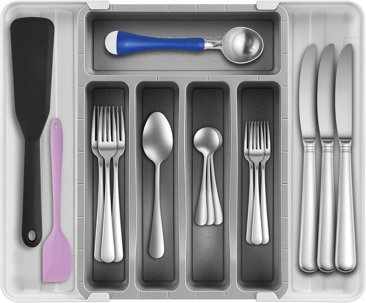 Aionvidas Silverware Organizer for Drawer, Expandable Kitchen Utensil Tray