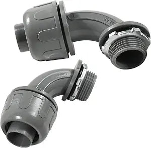 HQRP 2-Pack 3/4-Inch Nonmetallic Plastic Liquid Tight Connector 90 Degree Electrical Conduit Connector Fitting [UL Listed]