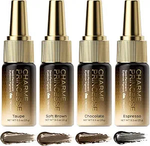 Charme Princesse Permanent Makeup Ink for Eyebrows, USA Standard PMU Pigment, 4-Bottle Set for Microblading and Eyeliner, 4 Colors, 2 fl oz Total, PI605-15-4KIT-A
