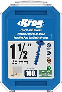 Kreg Blue-Kote Pocket-Hole Screws, SML-C150B-100, 100 Count, 1-1/2 Inch