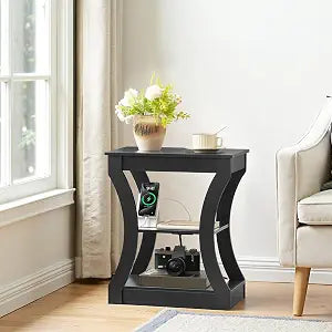 MAHANCRIS End Tables Living Room with Charging Station, Black Side Table