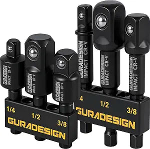 GURADESIGN Impact Socket Adapter Set, 6-Piece 3" Extension Bit With Holder, 1/4", 3/8", and 1/2" impact socket adapter & Universal Joints drill socket adapter